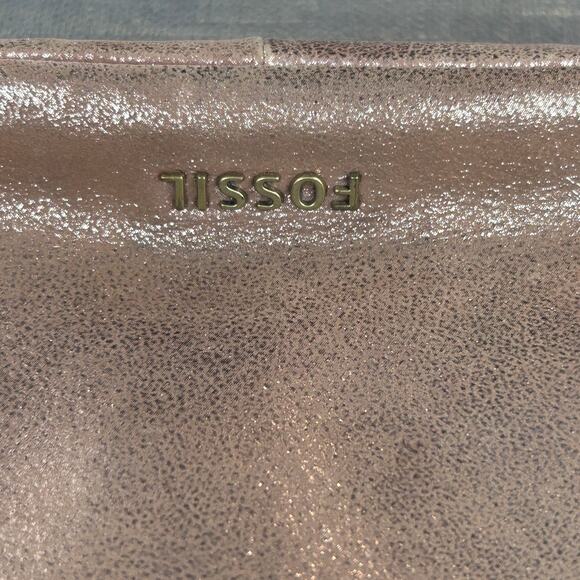 Fossil Bronze Sparkly Cow Hide Leather Crossbody Bag Handbag - Picture 3 of 9